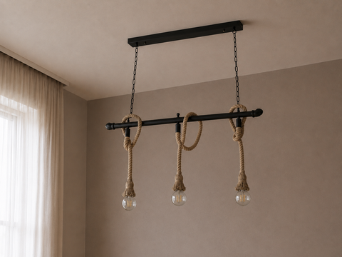 Industrial Black Rope Pendant Light