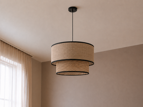 Modern Rattan Beige Shaded Pendent
