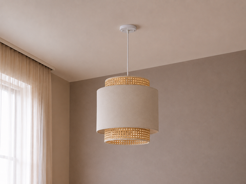 Rattan Cotton Shaded Pendent