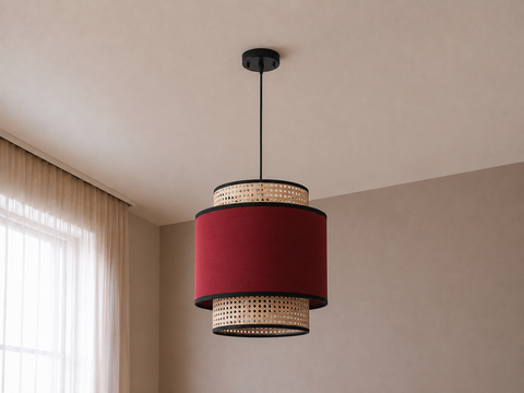 Rattan Cotton Shaded Pendent