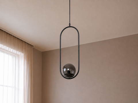 Stylish Pendant â€“ Black Metal Frame& Smoked Grey