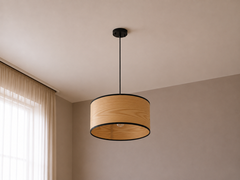 Modern Shade Pendant with Wooden Print
