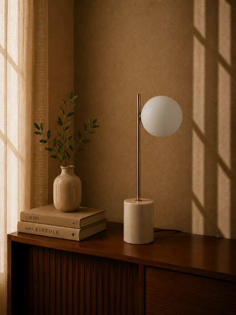 White Marble Table Lamp with Gold Accent