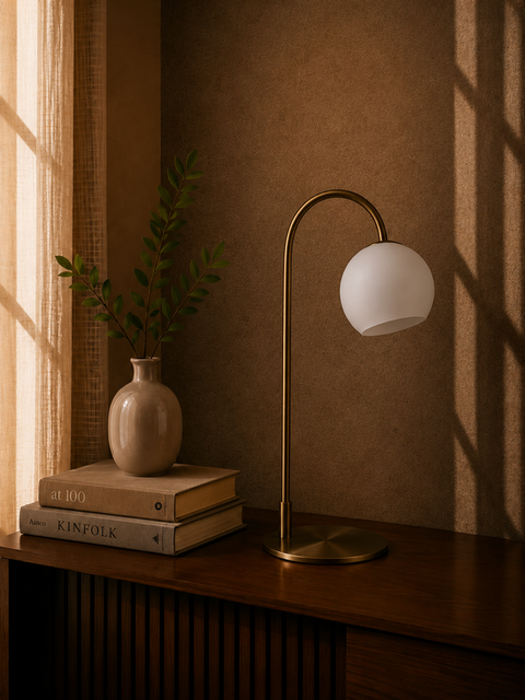 Sleek Curved Gold Table Lamp