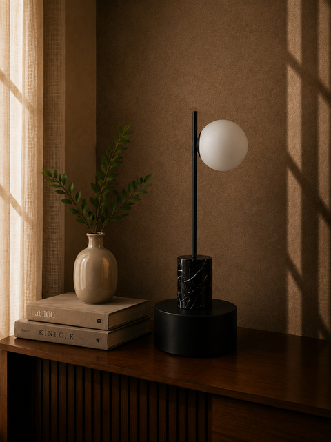 Cylindrical Marble Black Base Table Lamp