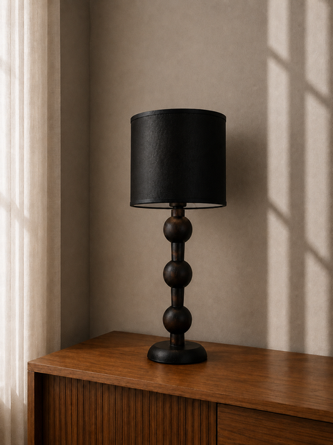 Wooden Table Lamp Black Shade