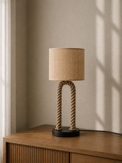 Rope Table Lamp with Burlap Shade