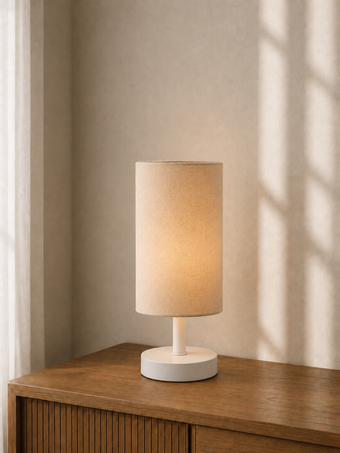 Modern Light Beige Cylinder Table Lamp