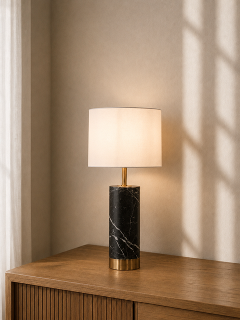Marble White Cotton Shaded Table Lamp
