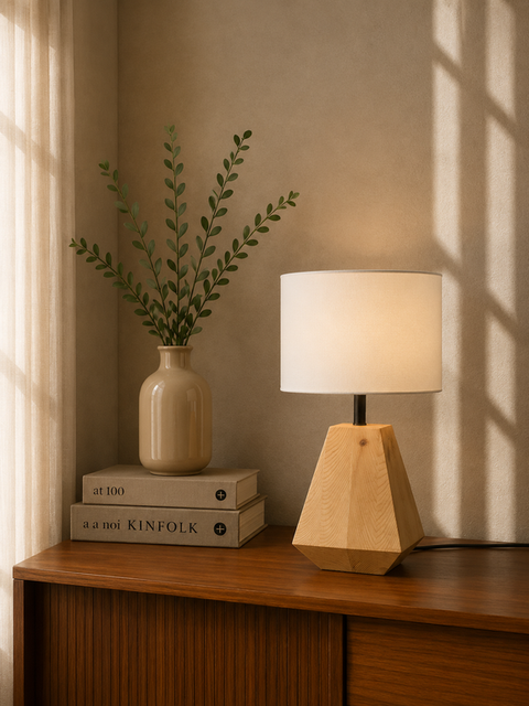 Scandinavian White Wood Table Lamp