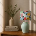 Green Pottery With Printed Shade Table Lamp