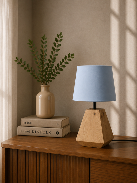 Scandinavian baby blue Wood Table Lamp