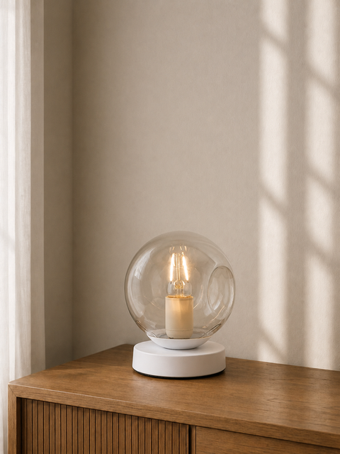 White Glass Ball White Table Lamp