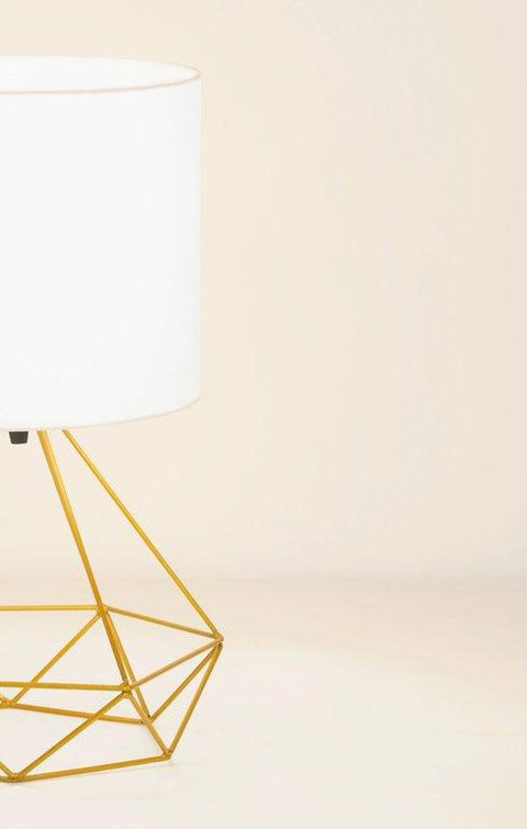 Modern Gold Geometric Table Lamp With Cotton Shade