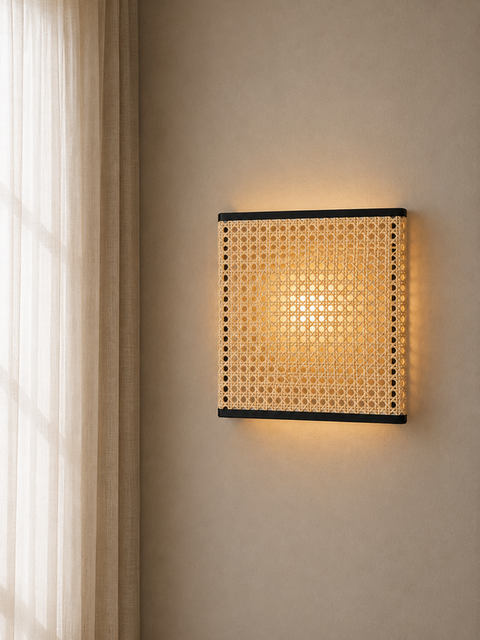Decorative Rectangular Rattan Wall Light