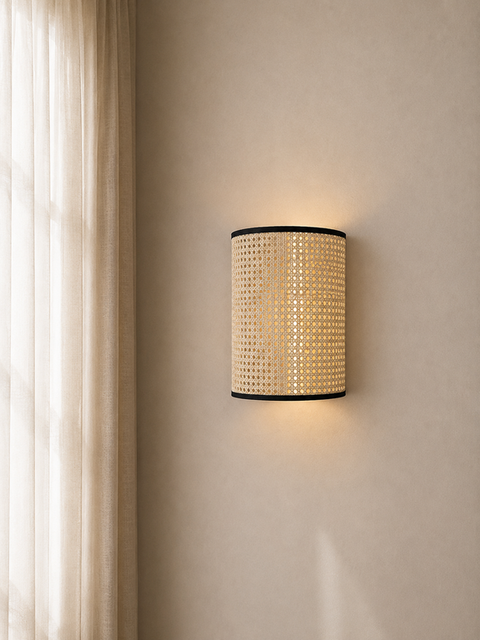 Decorative Cylinder Rattan Wall Light