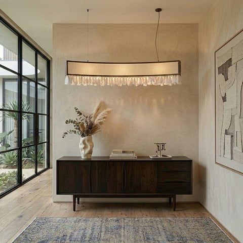 Vintage LED curved ceiling track with macrame tassels
