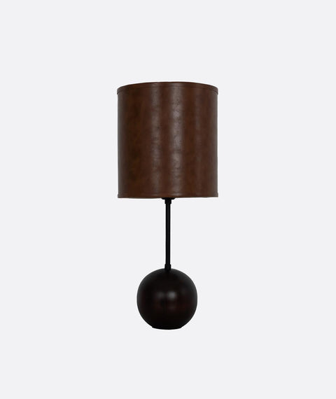 Wood Ball With Leather Shade Table Lamp