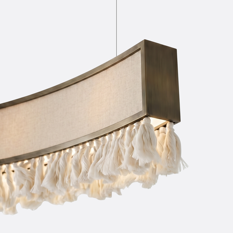 Vintage LED curved ceiling track with macrame tassels