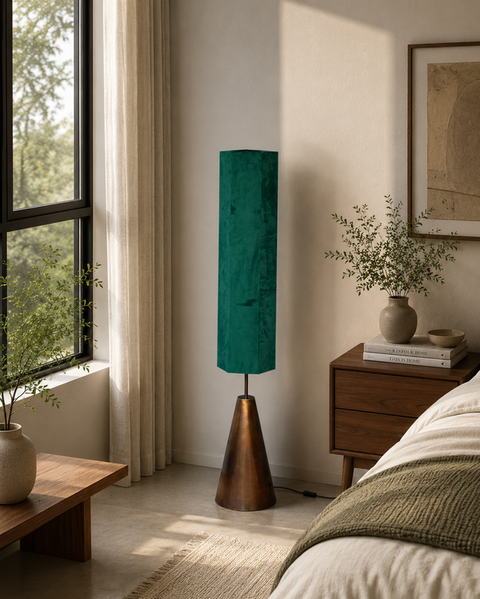 Islamic Floor Lamp with Metallic Base & Green Shade.