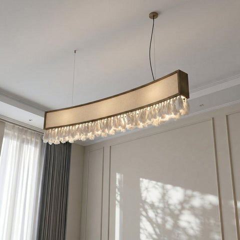 Vintage LED curved ceiling track with macrame tassels