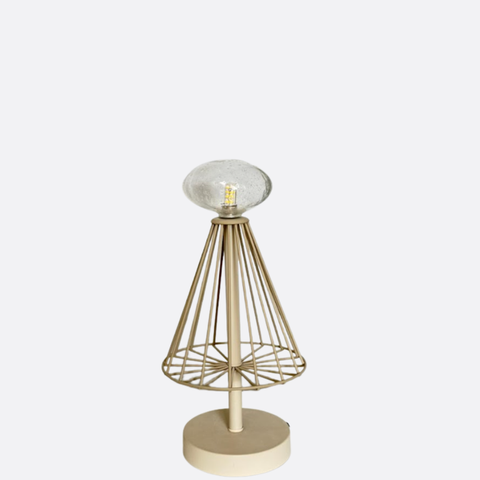 Minimalist Beige Steel Wire Table Lamp with Transparent glass ball