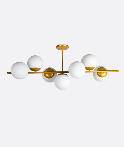 Gold Track Chandelier with 7 Opal Globes