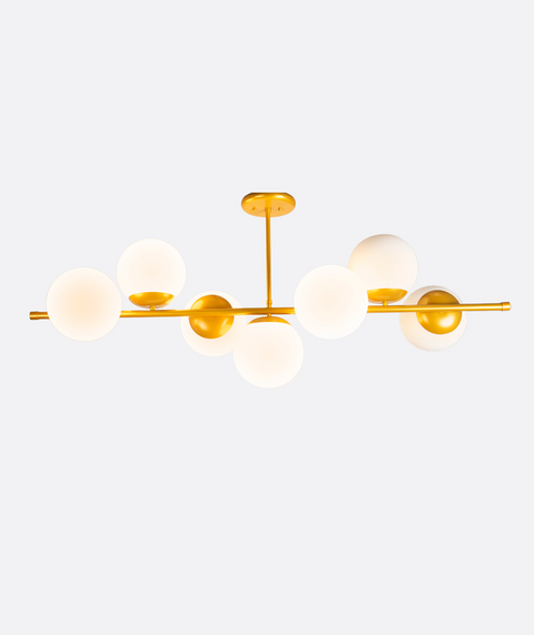 Gold Track Chandelier with 7 Opal Globes
