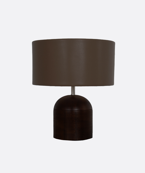 Wood With Leather Shade Table Lamp