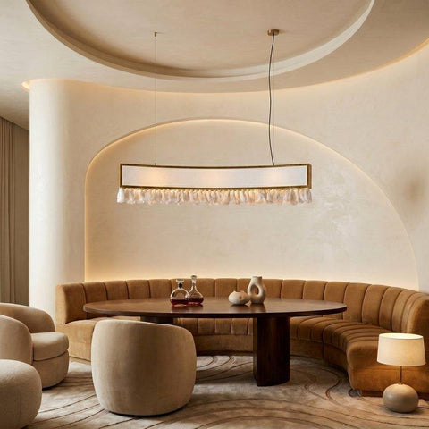 Vintage LED curved ceiling track with macrame tassels