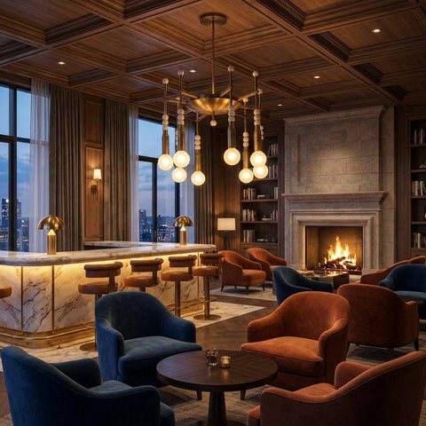 Luxury bronze ceiling chandelier with travertine balls