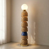 Modern Coastal Bamboo and Blue Floor Lamp