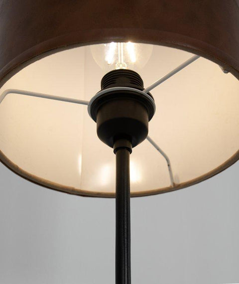 Wood Ball With Leather Shade Table Lamp