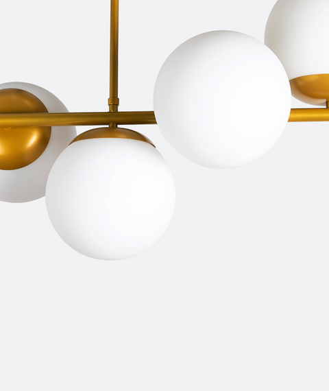 Gold Track Chandelier with 7 Opal Globes
