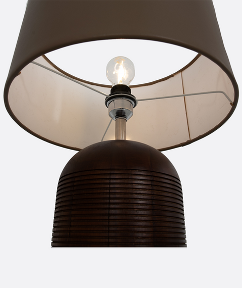 Wood With Leather Shade Table Lamp