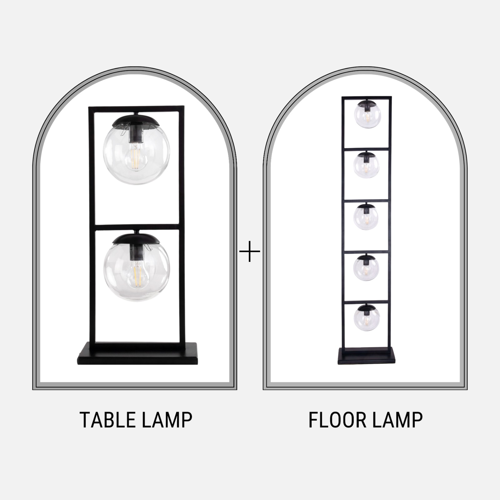 Framed Glass Globe Table & Floor Lamp 