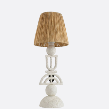 YL-T-3281 Sculptural White Table Lamp with Natural Shade